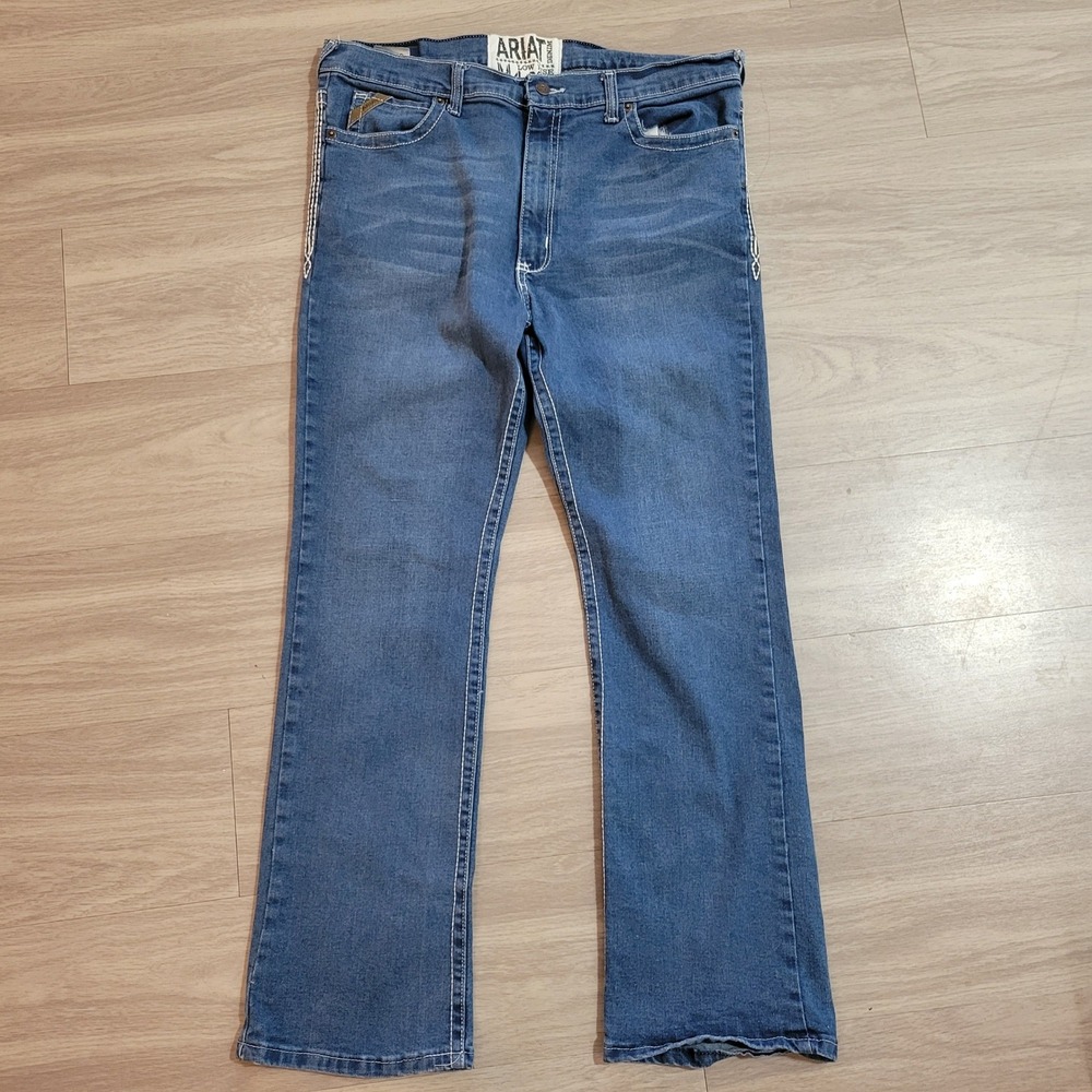 Ariat M4 Low Rise Boot Cut Jeans Mens 38R Blue Medium Wash Stretch Denim
